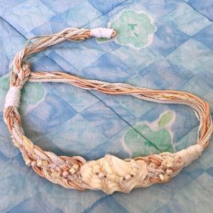 Boutique shell braided adjustable belt with beads